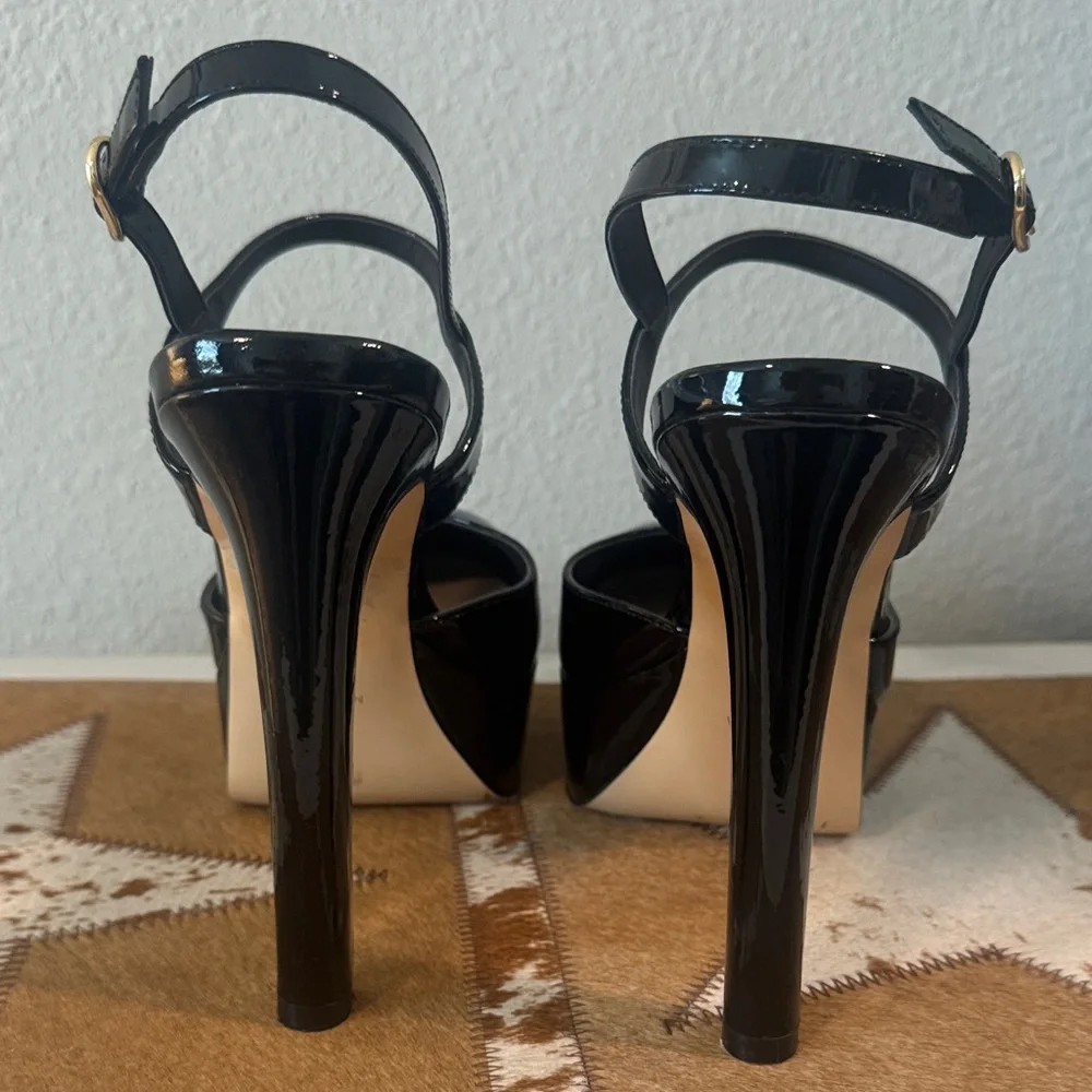 Stuart Weitzman Patent Black Platform Slingback Heels - Picture 6 of 13
